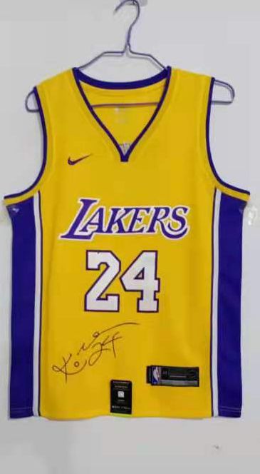 Men Los Angeles Lakers 24 Bryant Yellow Signed version Nike NBA Jersey